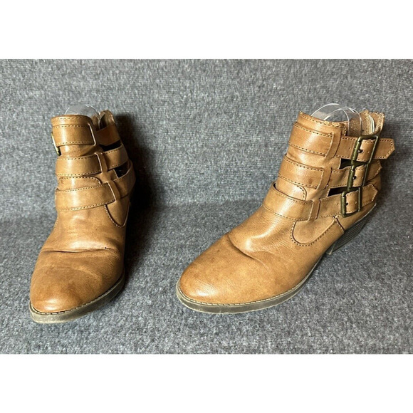 Mudd Shoes - MUDD Boots Womens 7.5M Brown Tan Wallflower Ankle Buckle Western Cowgirl Y2K 90s